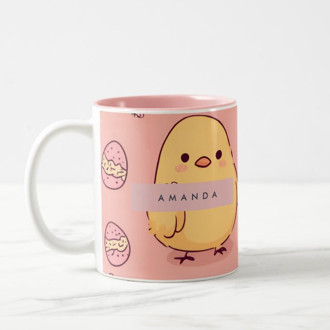 Personalised Cute Baby Chicks Pattern Two-Tone Coffee Mug (Left)