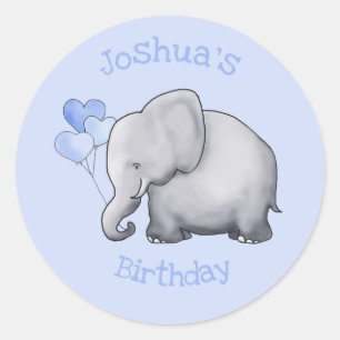 Personalised Cute Baby Elephant Birthday Party Classic Round Sticker