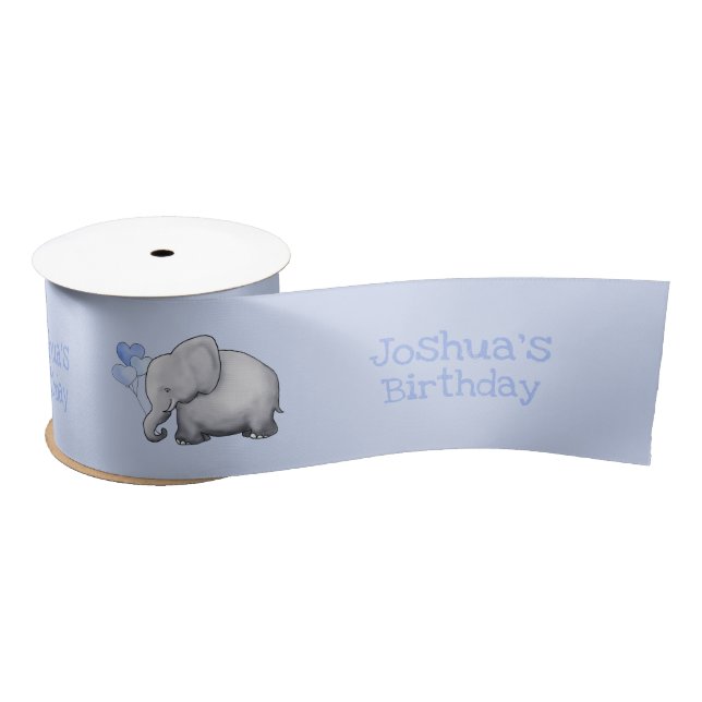 Personalised Cute Baby Elephants Kid Birthday Satin Ribbon (Spool)