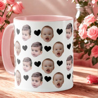 Personalised Cute Baby Face 2 Photos Black Heart
