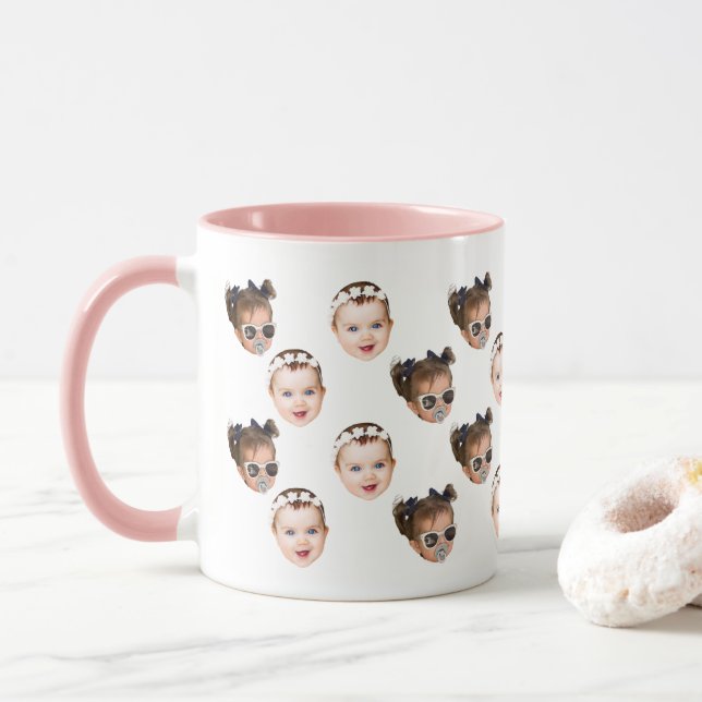 Personalised Cute Baby Face 2 Photos Mug (With Donut)