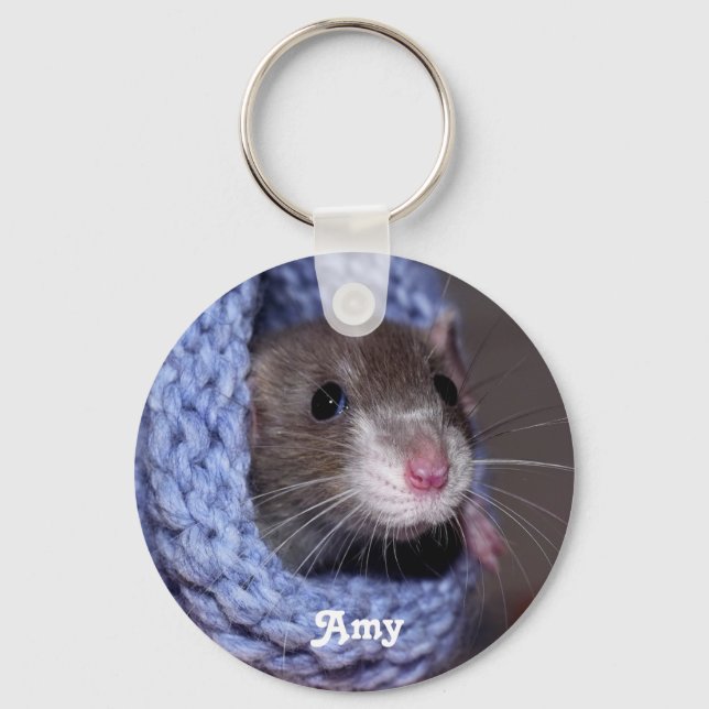 Personalised Cute Baby Pet Rat Key Ring (Front)