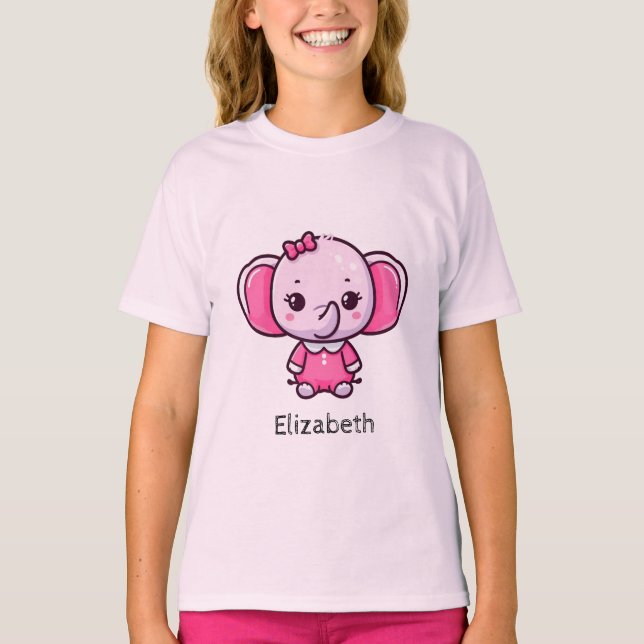 Personalised | Cute Baby Pink Elephant T-Shirt (Front)