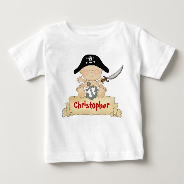 Personalised Cute Baby Pirate Boys Baby T-Shirt (Front)