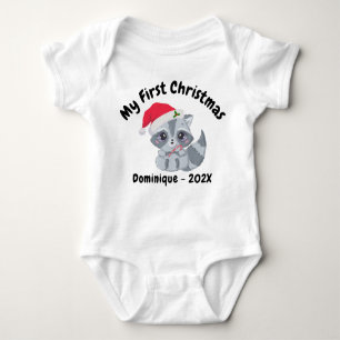 Personalised Cute Baby Racoon My First Christmas Baby Bodysuit