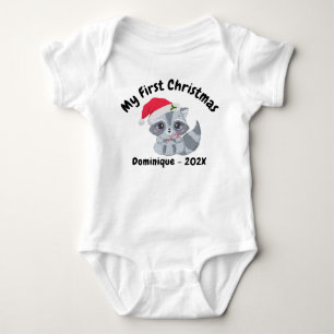Personalised Cute Baby Racoon My First Christmas Bodysuit