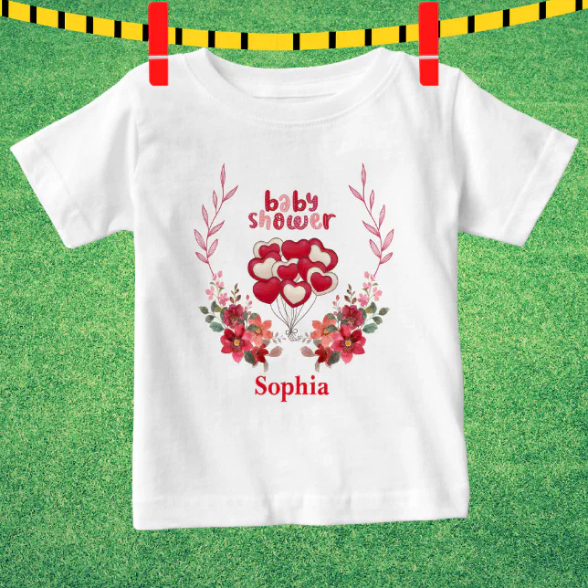 Personalised Cute Baby Shower Floral Pattern Baby T-shirt 