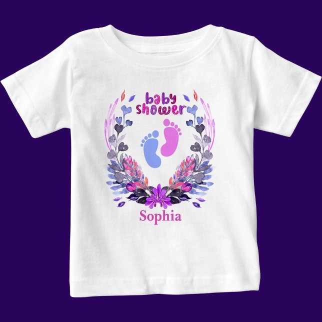Personalised Cute Baby Shower Floral Pattern Baby T-Shirt (Creator Uploaded)
