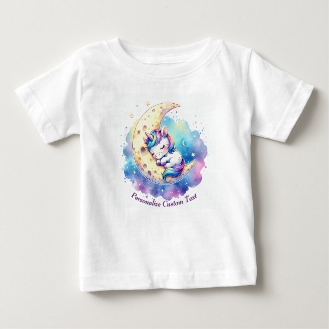 Personalised Cute Baby Unicorn Sleeping on Moon Baby T-Shirt (Front)