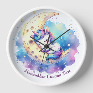 Personalised Cute Baby Unicorn Sleeping on Moon Clock