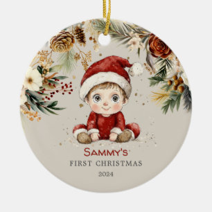 Personalised Cute Baby's First Christmas Ceramic Ornament