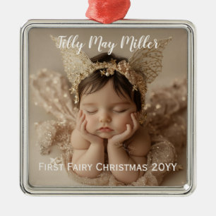 Personalised Cute Baby's First Fairy Christmas Metal Ornament