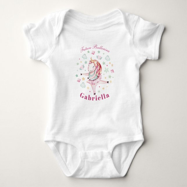 Personalised Cute Ballerina Unicorn Baby Girl Baby Bodysuit (Front)