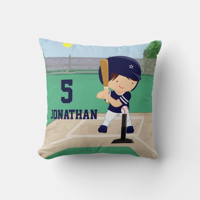 Personalised Cute Baseball cartoon player Cushion (Front)