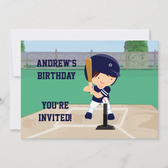 Personalised Cute Baseball cartoon player Invitation (Front)