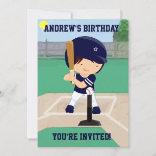 Personalised Cute Baseball cartoon player Invitation