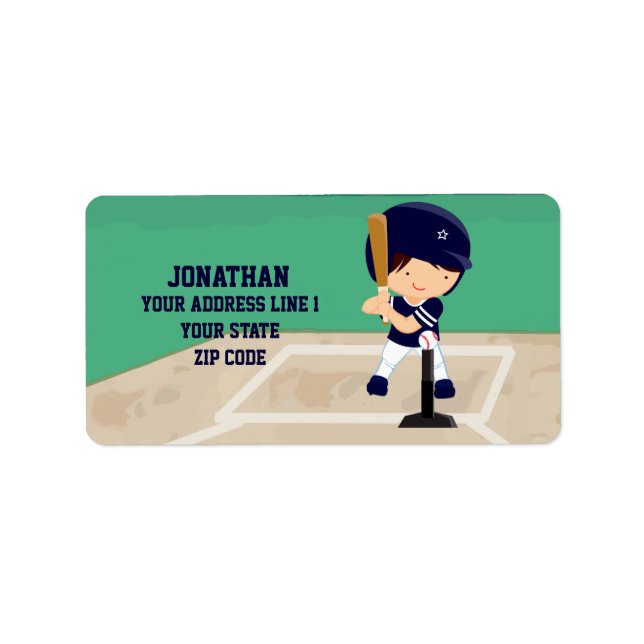 Personalised Cute Baseball cartoon player Label (Front)