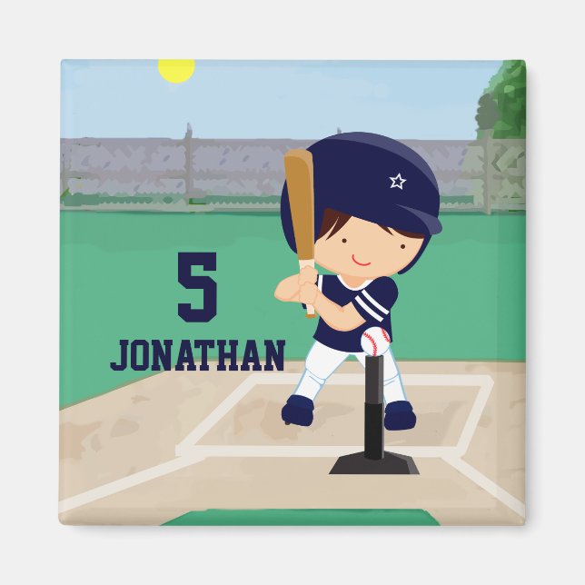 Personalised Cute Baseball cartoon player Magnet (Front)