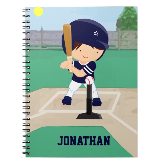 Personalised Cute Baseball cartoon player Notebook (Front)