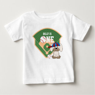 Personalised Cute Baseball Puppy Dog 1st Birthday Baby T-Shirt