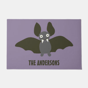 Personalised Cute Bat Cartoon Smoky Purple Doormat