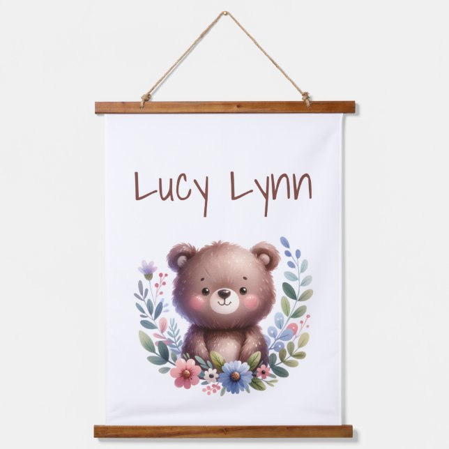 Personalised Cute Bear Cub Nursery Wall Art (Front)