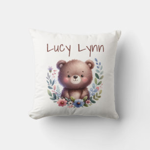 Personalised Cute Bear Cub Nursery Wall Art Cushion