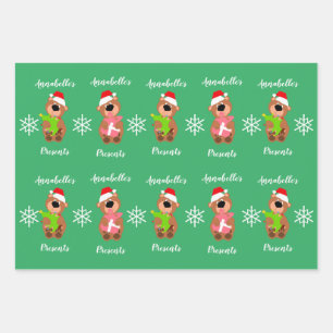 Personalised Cute Bear Happy Christmas Wrapping P Paper Sheet
