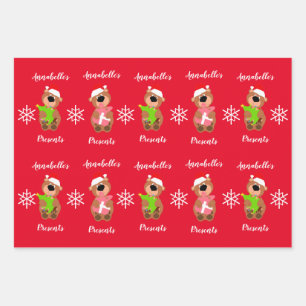 Personalised Cute Bear Happy Christmas Wrapping P Wrapping Paper Sheet