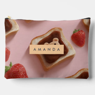 Personalised Cute Bear Toast Pattern Accessory Pouch