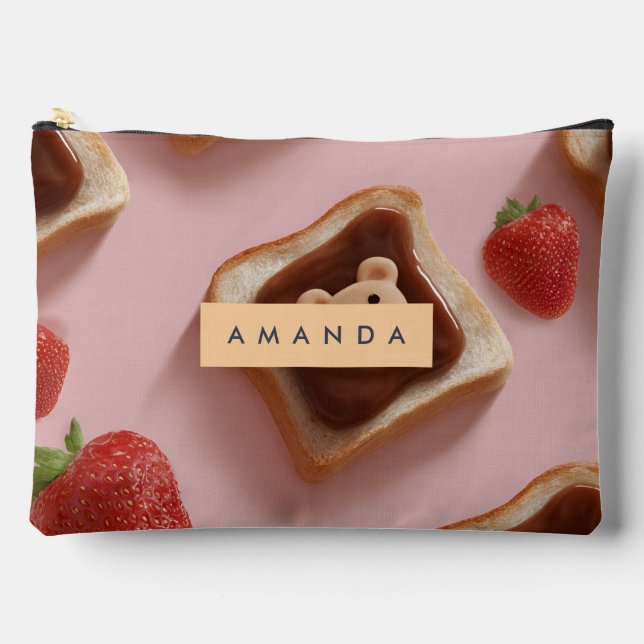 Personalised Cute Bear Toast Pattern Accessory Pouch (Front)