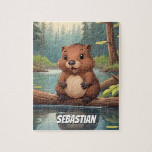 Personalised cute beaver kids jigsaw puzzle