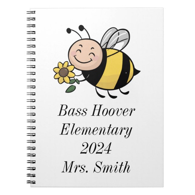 Personalised Cute Bee School Notebook - Teachers (Front)