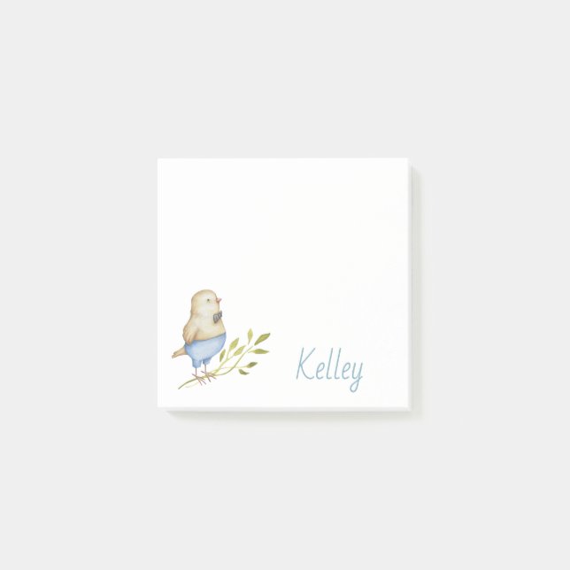 Personalised Cute Bird Botanical Post-it Notes (Front)