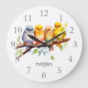 Personalised Cute Birds Large Clock