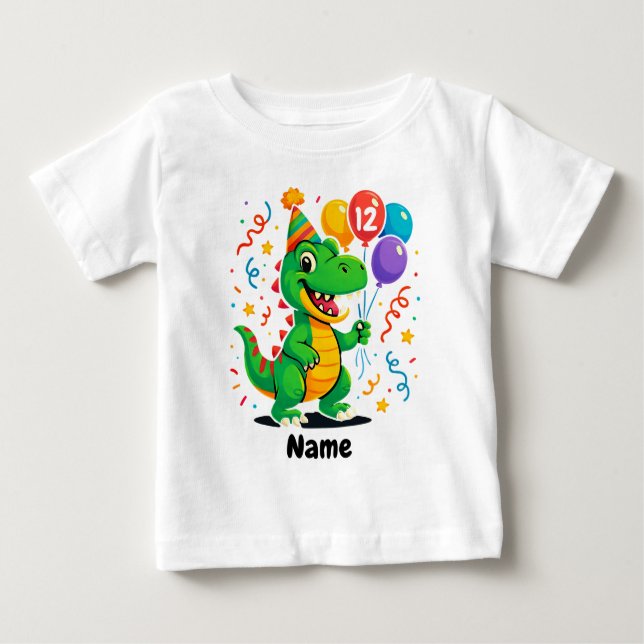 Personalised Cute Birthday Dino Kids  Baby T-Shirt (Front)