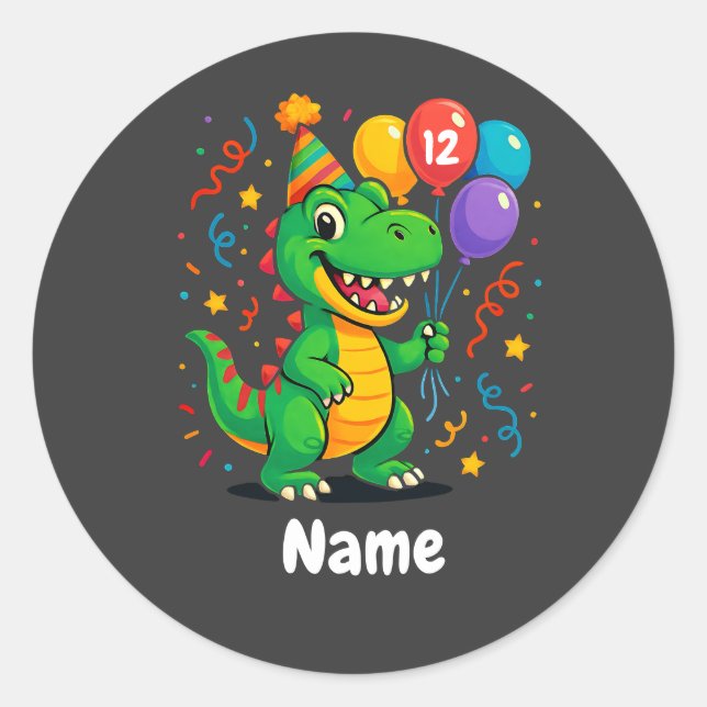 Personalised Cute Birthday Dino Kids  Classic Round Sticker (Front)