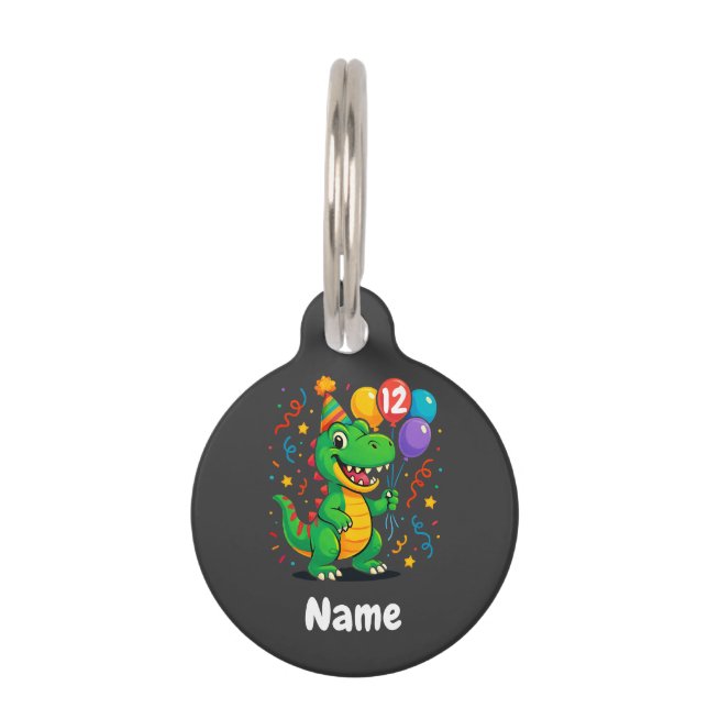 Personalised Cute Birthday Dino Kids  Pet Tag (Front)