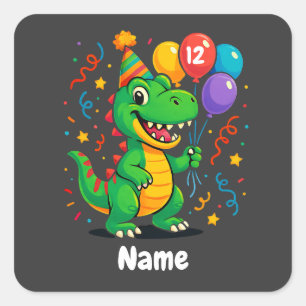 Personalised Cute Birthday Dino Kids Square Sticker