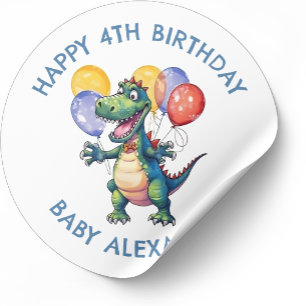 Personalised Cute Birthday Dinosaur Balloons Classic Round Sticker