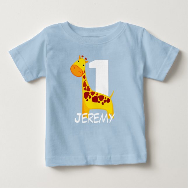 Personalised Cute Birthday Giraffe Baby T-Shirt (Front)