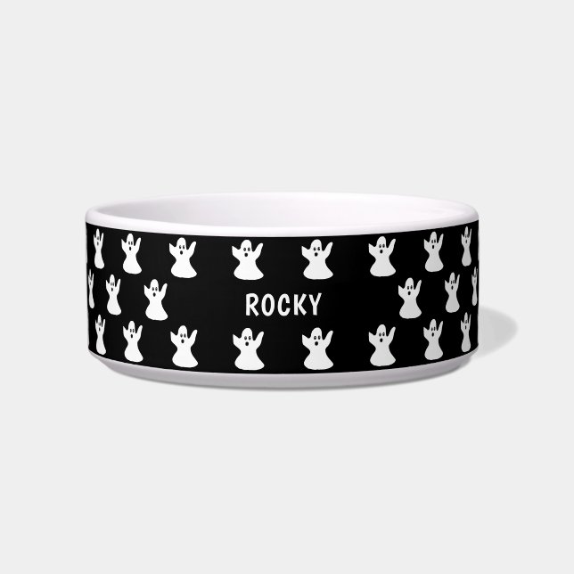 Personalised Cute Black And White Ghost Halloween Bowl (Front)