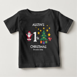Personalised Cute Black Baby Boy's 1st Christmas  Baby T-Shirt