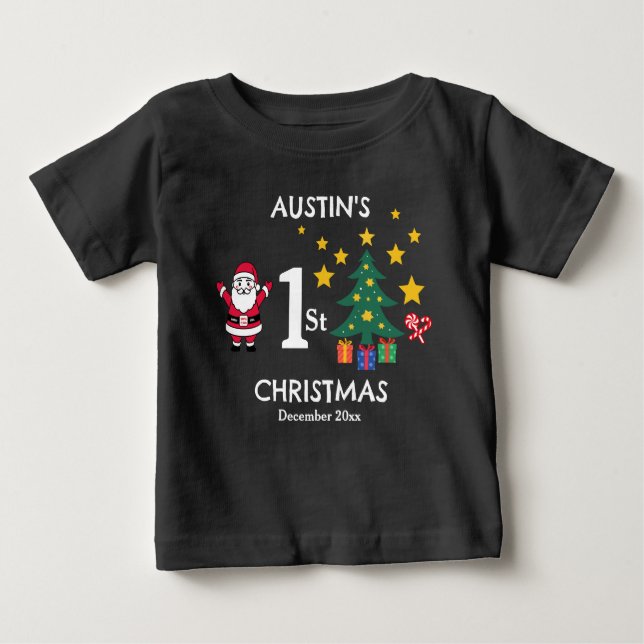 Personalised Cute Black Baby Boy's 1st Christmas  Baby T-Shirt (Front)