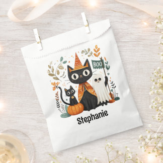 Personalised Cute Black Cat & Ghost Halloween Favour Bag