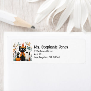 Personalised Cute Black Cat & Ghost Halloween Return Address Label