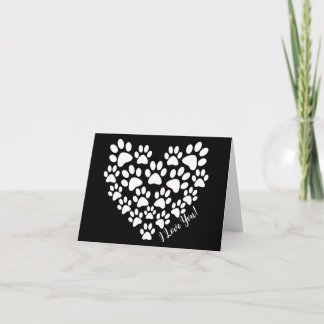 Personalised Cute Black White Paw Print Heart Card