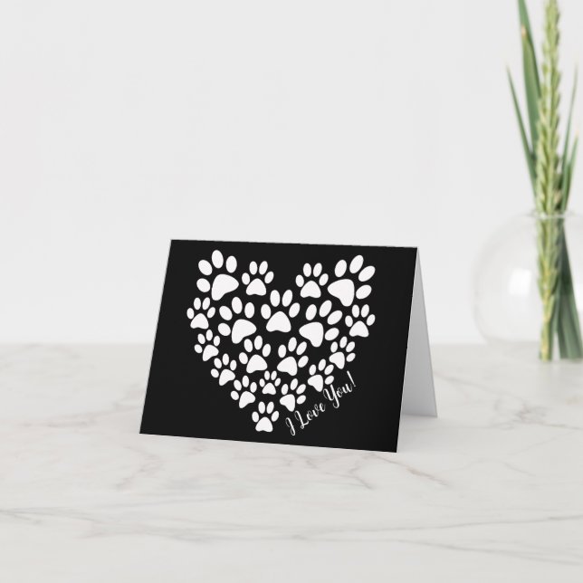 Personalised Cute Black White Paw Print Heart Card (Front)