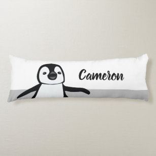 Personalised Cute Black white Penguin Illustration Body Cushion