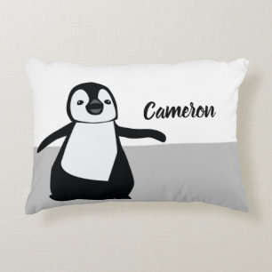 Personalised Cute Black white Penguin Illustration Decorative Cushion